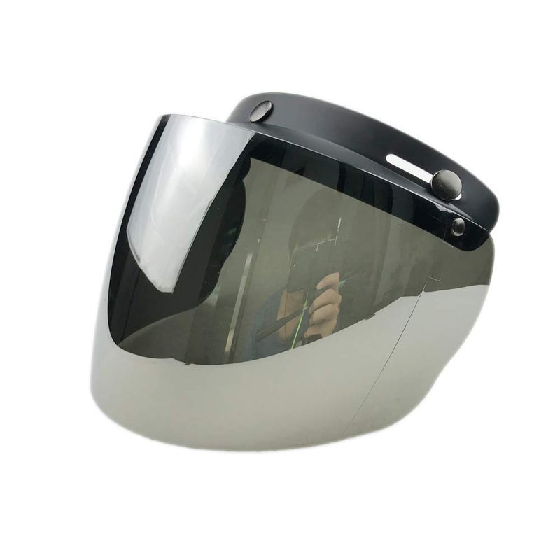 WANCAR Retro Universal Standard 3-Snap Open Face Motorcycle Helmets Flip Up Face Visor Wind Shield Lens(Mirrored) - Image 1